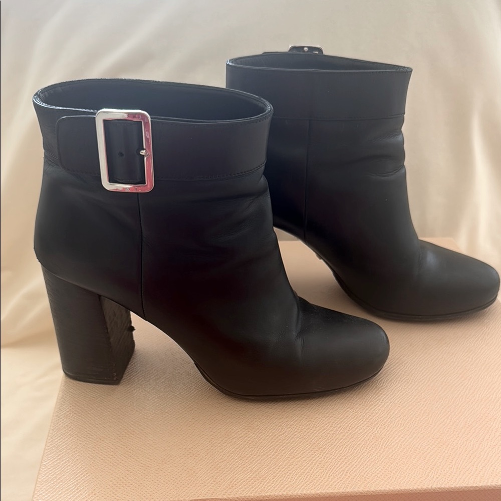 Prada Black Ankle Booties with Chunky Heel